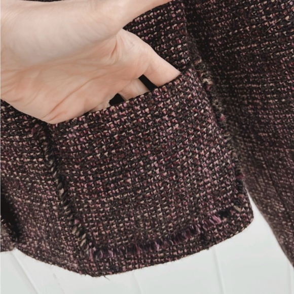 Ann Taylor Wool Tweed Two Piece Set Blazer Skirt Fringe Women 6 Office Feminine - Picture 13 of 16